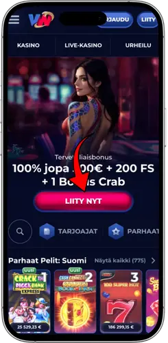 Viperwin Casinon etusivu ja liittymispainike