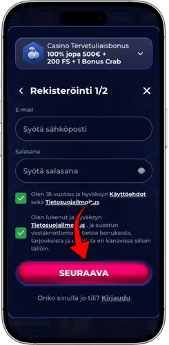 Viperwin-rekisteröinnin ensimmäinen vaihe
